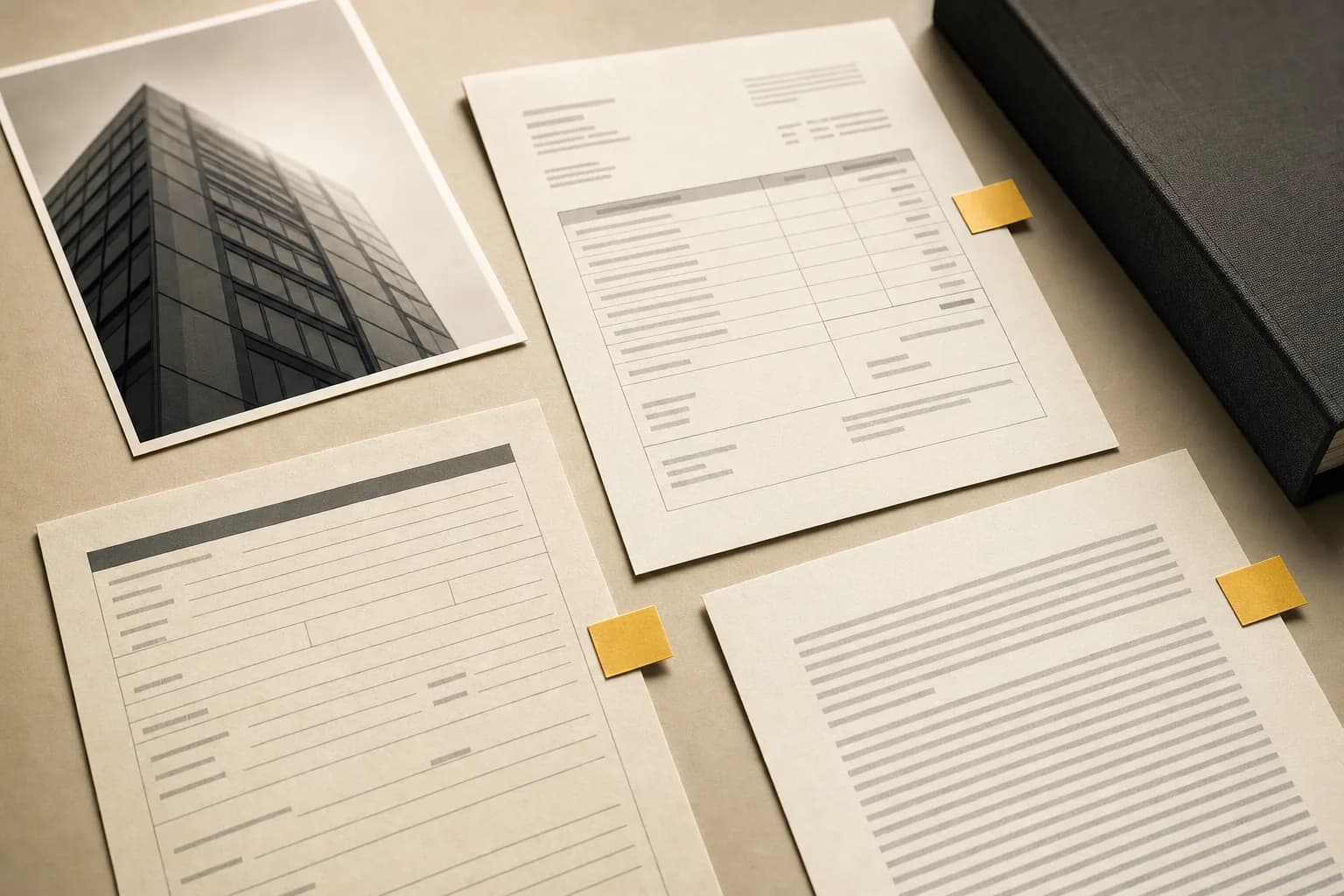 An insurance packet with an application, a photo, and an invoice, one file flagged before bind or payout.
