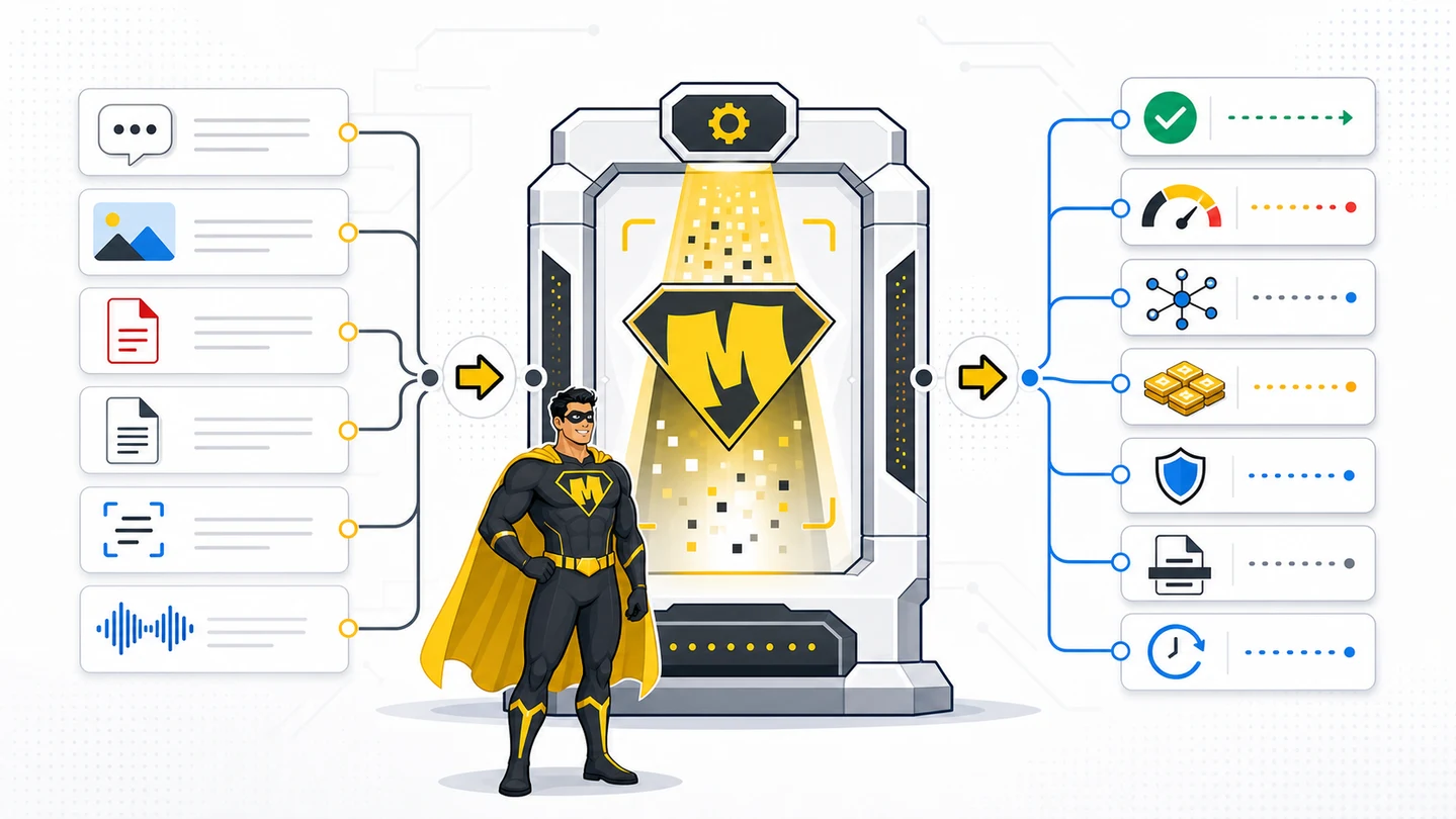 Mighty scan API gateway accepting text, images, PDFs, documents, OCR output, and model output before returning action risk scan IDs usage authenticity redaction and async status